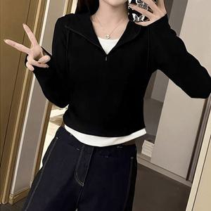 반집업 페이크 이너티 여자 후드티셔츠