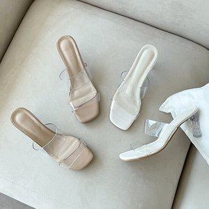 [MD추천] 레이디슈 6cm 투명 스트랩 비치샌들 뮬 힐 0013