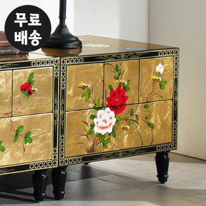 샤를 엔틱 금박 4칸 서랍장 수납 골드 거실 고급 2단