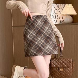 모직 미니 롱 스커트 롱스커트 하이웨스트 체크 (3fI5S)