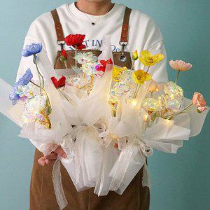 [아침향기]이벤트 기념일 졸업식 생일 조화 홀로그램 장미꽃 소형 양귀비 조명꽃다발
