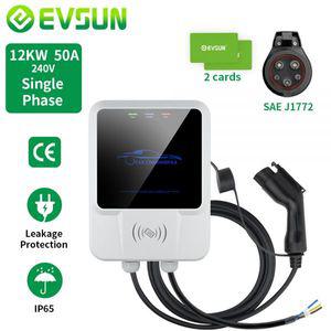 전기차충전기 EVSUN EV 충전기 유형 1 12KW 50A 240V 상 전기 자동차 충전 스테이션 Wallbox Tesla 용 SAE