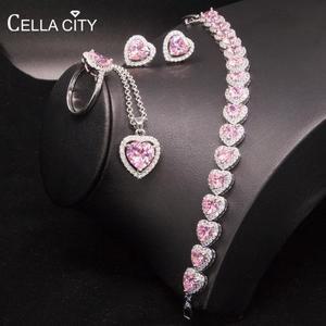Cellacity 하트 모양 실버 925 쥬얼리 세트, 트렌디 여성복, 반지 귀걸이, 약혼 팔찌