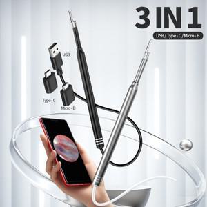 USB HD 미니 카메라 전자 귀 스푼 내시경, 3 in 1 귀 왁스 제거 도구, 건강 관리, 안드로이드 TYPC-C PC용,