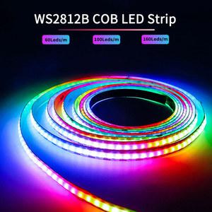 WS2812B COB LED 스트립 개별적으로 주소 지정 가능 60/100/160Leds/m 고밀도 유연한 WS2812 스마트 RGB 드림 컬러 테이프 DC5V