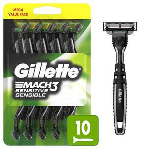 Gillette Mach3 남성용 민감성 면도기 남성용 일회용 면도기 밀착되고 편함 면도 위한 피벗 헤드 10개