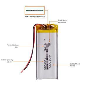 CE+Rohs 402050 3.7V 420mAh 리튬 이온 폴리머 Lipo 배터리 교체 382250 P MP3 X19 + 50 테클라스트