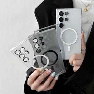 삼성호환 S25 Plus 울트라 마그네틱 무선 충전 뒷면 커버 용 Magsafe Clear Frameless 휴대폰 케이스 슬림
