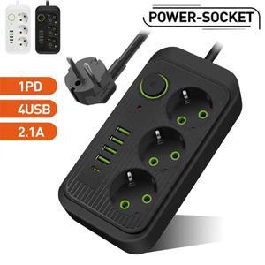 4개의 USB 포트가 있는 2500W 전기 소켓 네트워크 필터 AC 콘센트 멀티탭 2m 연장 코드 전원 스트립 고속