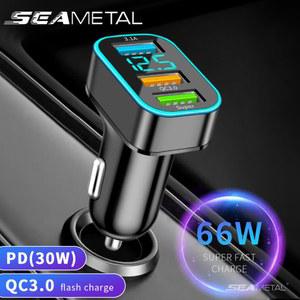 66W 차량용 충전기 고속충전 시거잭 멀티 소켓 젠더 어댑터 3 포트 USB A C 전압 디스플레이가있는 고속 충전 핸드폰