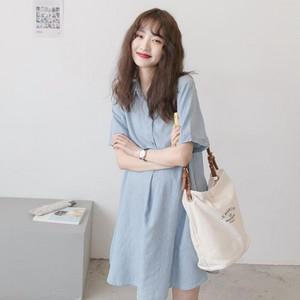 여름 코디 임산부 만삭 부복 셔츠 복원 루즈핏 셔츠임 빅사이즈 원피스 임부 반팔