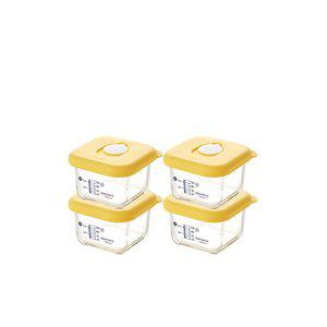 글라스락베이비 눈금이유식 스마일캡 정사각 210ml 4조