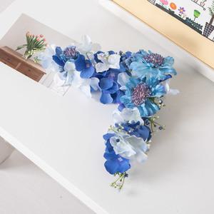 수국 성묘 리스 조화 꽃 블루 ㄱ자 20cm 납골당 산소 봉안당 추모 장식 꾸미기 수목장