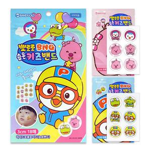 밴드골드 뽀로로 BNG 습윤키즈밴드 18매입 하이드로콜로이드 원형 캐릭터습윤밴드 뽀로로밴드 루피밴드