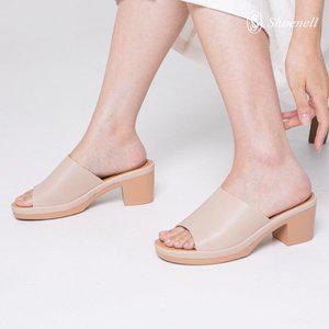 [슈넬(SHOENELL)]슈넬 마티나 여성 발이편한 미들힐 가죽 슬리퍼 샌들