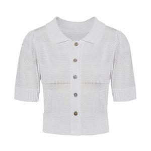 [JJ지고트](센텀시티점)펀칭 크롭 배색 버튼 니트 GP7N1CD701