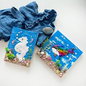 바다 고래 해마 입체 그림 diy 여름 물 풍경 나이프 클레이 페인팅 미술 액자 키트