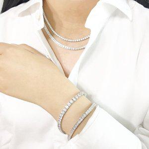 [차차실버]스퀘어 테니스 은목걸이 큐빅 925실버 고급스러운 남자 여자 우아한 순은 커플 친구
