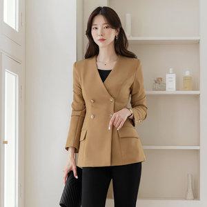 [시크라인] 고트 노카라 포켓 더블 골드 하프자켓