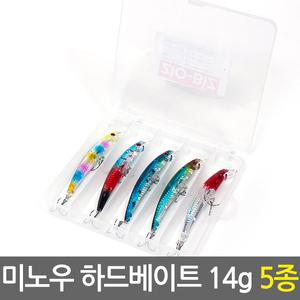 미노우 하드베이트 14g 5종세트/농어 광어 삼치 미끼 민물 바다 루어낚시 손피싱 싱킹미노우 에기 애깅 루어태클박스 포함
