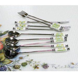 [기타]백산 YSIFADKX 티스푼 디저트 포크 커트러리 식기 플라워 1p