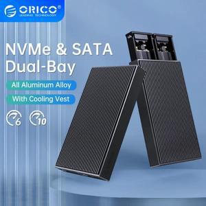 ORICO 듀얼 베이 알루미늄 M.2 NVMe SSD 케이스, 키 및 B PCIe 도구 무료 인클로저, 냉각 내장, 10Gbps