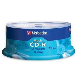 버바팀 뮤직 CD-R 80분 700MB 빈 녹음 가능 오디오 디스크 25pk 스핀들, 실버
