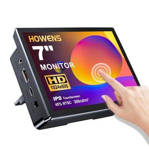 하우엔스 7인치 휴대용 터치스크린 모니터 1024 * 600P FHD IPS 화면, PI 5 /4 /3, 노트북, PC, PS, 스위치, 빠른 응답, 부드러운 터치, 듀얼 내장 스피커