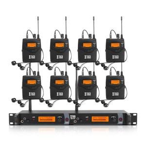 XTUGA IEM1200 UHF 무선 이어 모니터 시스템 2 채널 8 바디팩 모니터링, 이어폰, 40 UHF 주파수, 328피트 범위, 무대, 스튜디오 및 교회용 모노 디자인