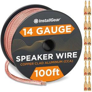 12개의 바나나 플러그가 있는 InstallGear 14 게이지 와이어 AWG 스피커 와이어(100피트 - 투명) 자동차 스피커용 케이블 스테레오, 홈 시어터 스피커, 와이어, 실외