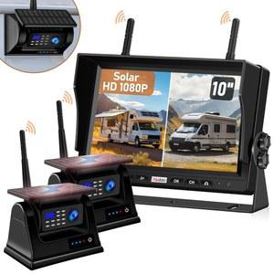 10인치 DVR 모니터 HD 1080P, 드릴링 노와이어, 마그네틱 마운트, 후방 카메라, IP69 방수, RV 차량용 트럭 캠핑카 트레일러용 충전식 태양광 배터리가 장착된 무선 백업 카메라