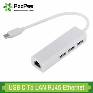USB 3.1 허브 C-이더넷 네트워크 LAN 어댑터 호환 맥북 프로 노트북3 포트 분배기가있는 100Mbps RJ45 USB-