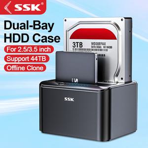 SSK 하드 드라이브 도킹 스테이션 듀얼 베이 외장 HDD 독 2.5 3.5 인치 SATA SSD용 오프라인 복제기 기능