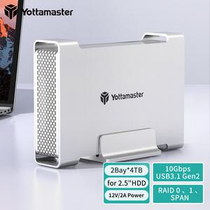 Yotta 마스터 USB3.1 Gen2 10Gbps Type-C 2베이 RAID 인클로저 지원 0 /1 /SPAN 3 모드 SATA 외장 하드 드