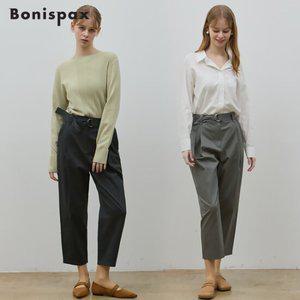 보니스팍스 면터치 핀턱 세미 배기 팬츠