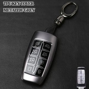 차키케이스 현대 창세기 GV80 GV90 G70 G80 G90 GV70 버튼 스마트 키에 체인 소프트 TPU 자동차 케이스와 Fob 커버