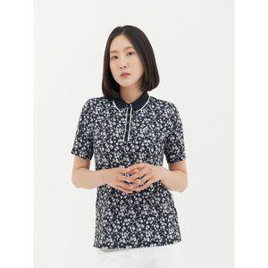 [하프클럽/크로커다일레이디]블랙 안개꽃 프린트 카라넥 티셔츠 CLBMTS205
