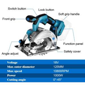 브러시리스 5인치 125mm 전기 원형톱 무선 0-45 °   Makita 18V 배터리용 조정 가능한 목공 절단 전동 공