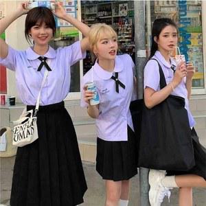 태국 교복 졸업사진 코스프레 셔츠+검정치마+넥타이 상견니교복 XS 대만 스커트+블랙