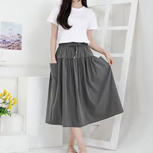 여성 여름 치마 아이스 밴딩 롱스커트 포켓 카고 A라인 주름 5컬러