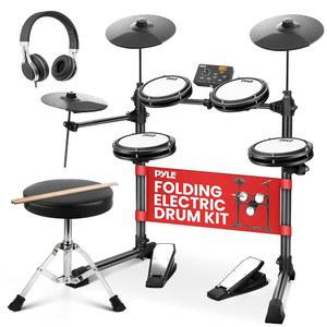 4개의 조용한 메시 패드 180개의 사운드 스타일 심벌즈 3개 페달 2개 왕좌 헤드폰 스틱 AUX USB MIDI 초보자를 위한 전동 드럼 키트가 포함된 파일 전자 세트