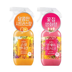 아우라 퍼퓸 섬유탈취제, 상큼한 시트러스향 스윗만다린 490ML, 1개+꽃집 생화향 양재동꽃시장, 490ML, 1개