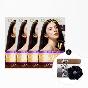 [로레알파리] 엑셀랑스 듀오크림 염모제 4개+스누피 타올 1장(랜덤)+스크런치(랜덤)