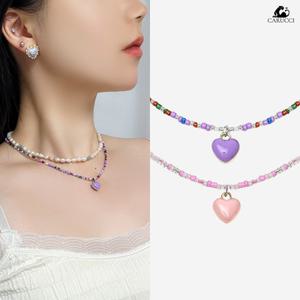 [롯데백화점]카루치 키치 하트 펜던트 컬러 비즈 목걸이 NK58