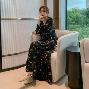 블랙쉬폰 잔플라워 롱원피스 빅사이즈 루즈핏