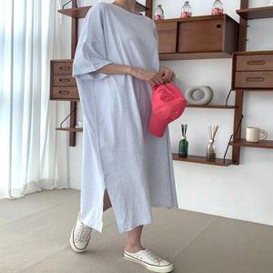 포켓 트임 슬릿 A라인 오버핏 롱 반팔 원피스 빅사이즈 임부복