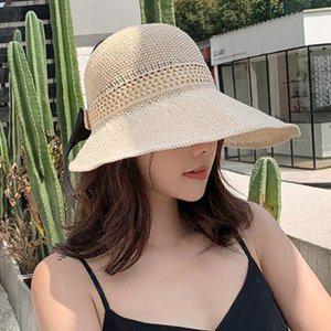 르랑 리본 뜨개 썬캡 베이지-모자 여성 선캡 썬햇 창 넓은 선캡 돌돌이여름WHS03A04