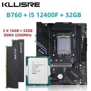 Kllisre B760 키트, 코어 I5 12400F, 2x16GB = 32GB 메모리, DDR4 3200 데스크탑 RAM, LGA 1700 마더보드