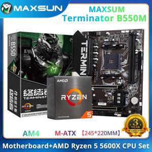 MAXSUN 데스크탑 컴퓨터용 터미네이터 B550M, Ryzen 5 5600X CPU 마더보드 세트, 듀얼 채널 DDR4 메모리, M