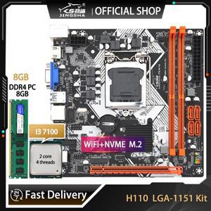 JINGSHA H110 itx 마더보드 세트, i3 7100 CPU, 8GB DDR4 RAM, placa 베이스 키트, LGA 1151 와이파이, NVM